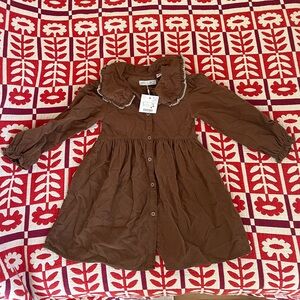 NWT Zara Brown Ruffled Collar Girls Dress